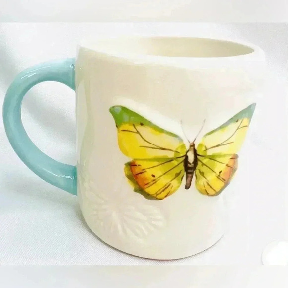 Lang Butterfly Coffee Tea Mug Raised and Embossed Design Hand Painted 16 oz - Picture 2 of 12
